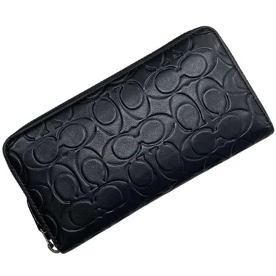 Pre-owned Coach Signature Leather Long Wallet (bi-fold) () In Black