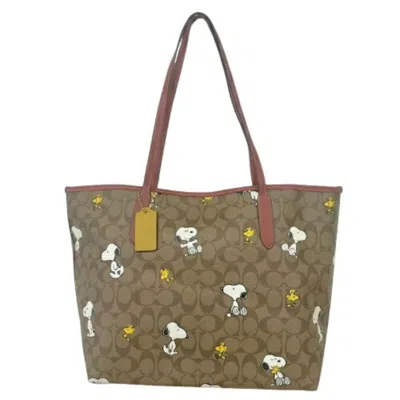 Pre-owned Coach Signature Leather Tote Bag () In Beige