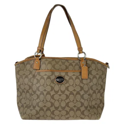 Pre-owned Coach Signature Light Brown Canvas Leather Shoulder Bag Tote Bag ()