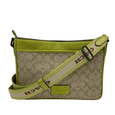 Pre-owned Coach Signature Lime Leather Pvc Shoulder Bag ()