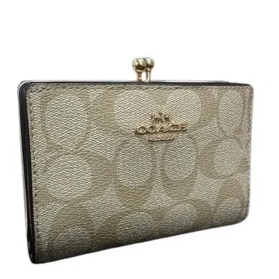 Pre-owned Coach Signature Line Canvas Leather Wallet (bi-fold) () In Sand