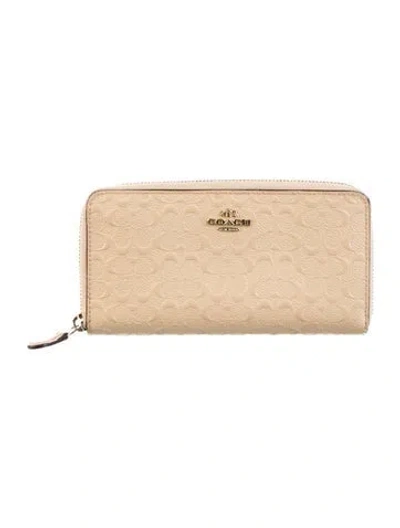 Pre-owned Coach Signature Logo Patent Leather Continental Wallet In Neutrals