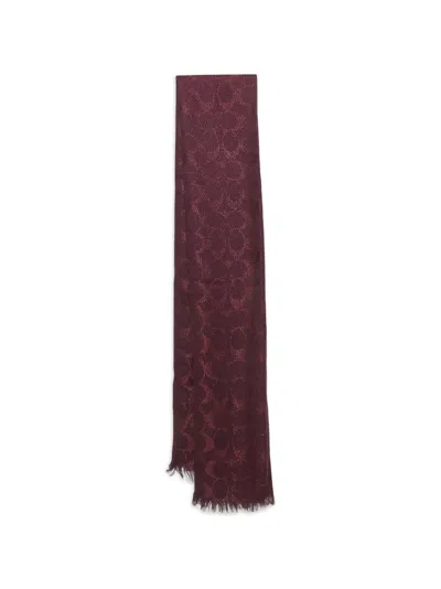 Pre-owned Coach Signature Logo-pattern Scarf In Purple