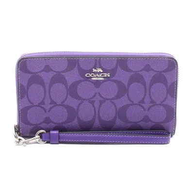 Coach Signature Long Zip Wallet In Purple