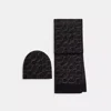 Coach Signature Metallic Beanie And Muffler Gift Set In Black
