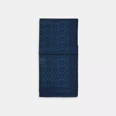 Coach Signature Metallic Oblong Scarf In Dark Navy