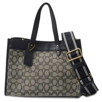 Pre-owned Coach Signature Navy Canvas Leather Handbag Shoulder Bag () In Multi