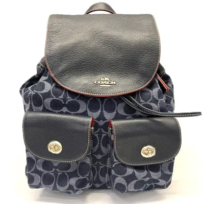 Pre-owned Coach Signature Navy Jacquard Leather Backpack ()