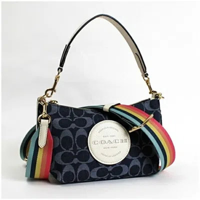 Pre-owned Coach Signature Navy Leather Blue Shoulder Bag Tote Bag ()
