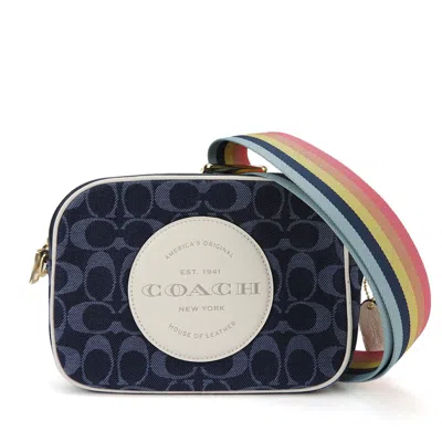 Pre-owned Coach Signature Navy White Denim Leather Shoulder Bag () In Multi