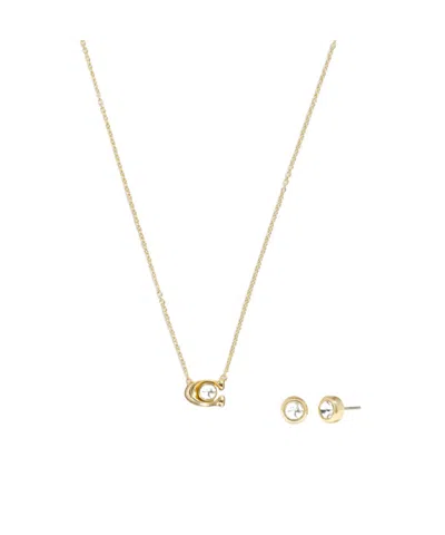 Coach Signature Necklace And Earrings Set In Yellow