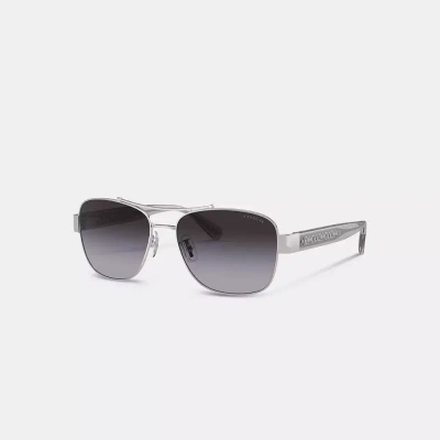 Coach Signature Ombré Narrow Pilot Sunglasses In Grey Gradient