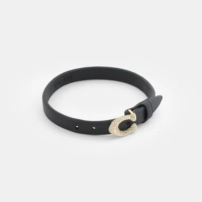 Coach Signature Pavé Leather Bracelet In Black