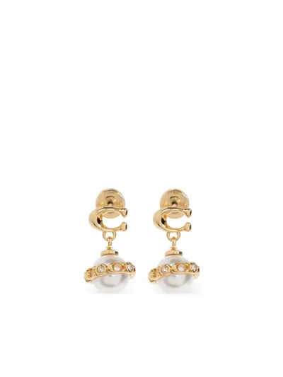 Coach Signature Pearl Drop Earrings In Yellow