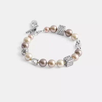Coach Signature Pearls And Metal Bracelet In Silver/pearl