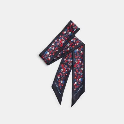 Coach Signature Posey Cluster Print Silk Skinny Scarf In Navy Multi