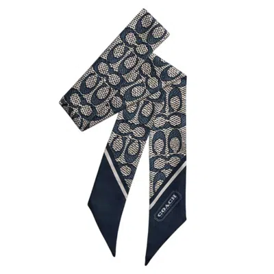 Coach Signature Print Silk Scarf In Blue