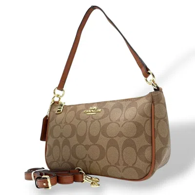 Pre-owned Coach Signature Pvc Leather Handbag Shoulder Bag () In Brown