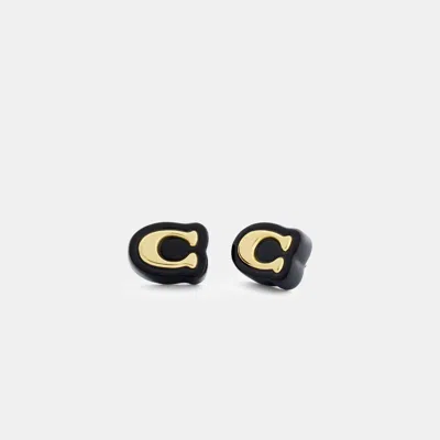Coach Signature Resin Stud Earrings In Gold/black