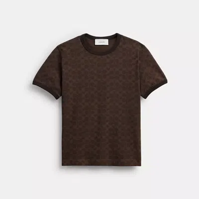 Coach Signature Ringer T-shirt In Brown