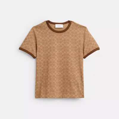 Coach Signature Ringer T Shirt In Brown