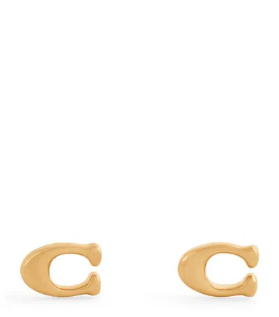 Coach Signature Sculpted C Stud Earrings In Gold