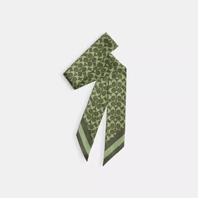 Coach Signature Silk Skinny Scarf In Green