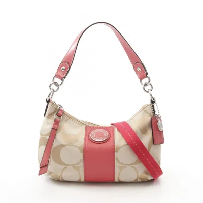 Pre-owned Coach Signature Stripe Pink Canvas Patent Leather Shoulder Bag () In Multi