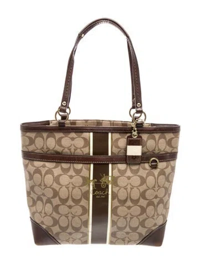 Pre-owned Coach Signature Top Handle Bag In Brown
