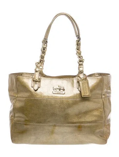 Pre-owned Coach Signature Tote In Gold