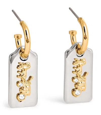 Coach Signature Vintage Charm Hangtag Huggie Earrings In Metallic