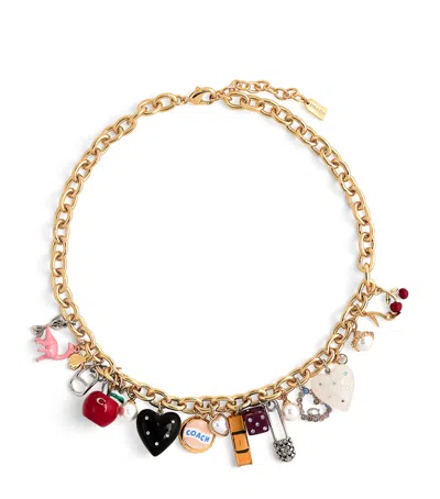 Coach Signature Vintage Charms Necklace In Gold