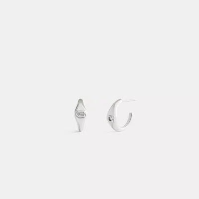 Coach Signet Signature Huggie Earrings In Silver