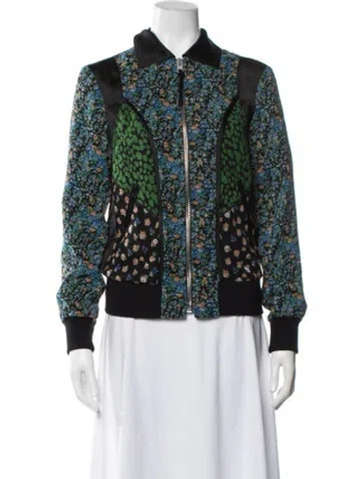 Pre-owned Coach Silk Floral Print Bomber Jacket In Green