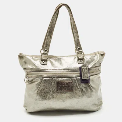 Pre-owned Coach Silver Leather Poppy Glam Tote