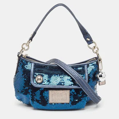 Coach /silver Sequins And Leather Groovy Hobo In Blue