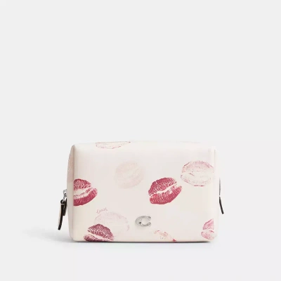 Coach Essential Cosmetic Pouch With Lip Print In Silver/chalk Multi