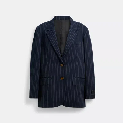 Coach Single Breasted Pinstripe Blazer In White