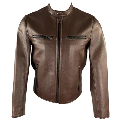 Pre-owned Coach Size Xs Brown Leather Moto Racer Jacket