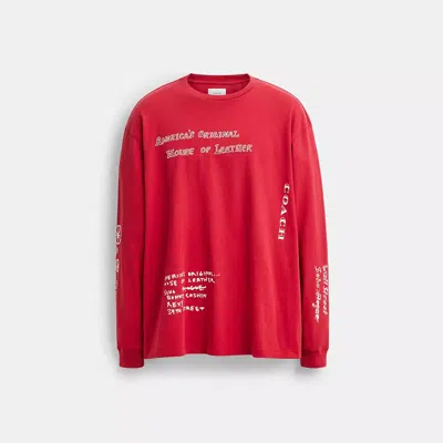 Coach Sketch Horse And Carriage Long Sleeve T Shirt In Organic Cotton In Red