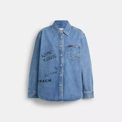 Coach Sketch Print Denim Shirt In Organic And Recycled Cotton In Blue