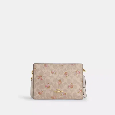 Coach Slim Crossbody Bag In Signature Canvas With Floral Print In Beige