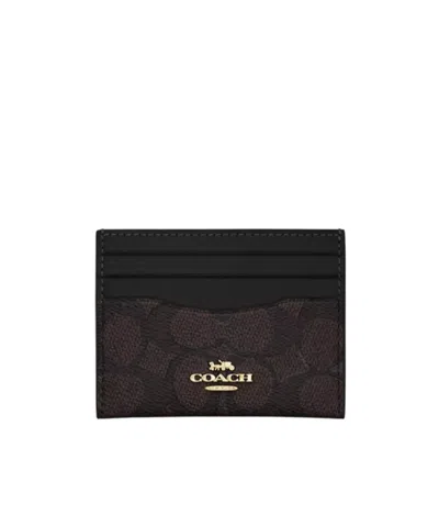 Coach Slim Id Card Case In Signature Canvas In Brown