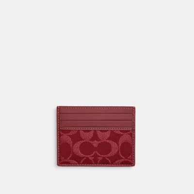 Coach Slim Id Card Case In Signature Denim In Red