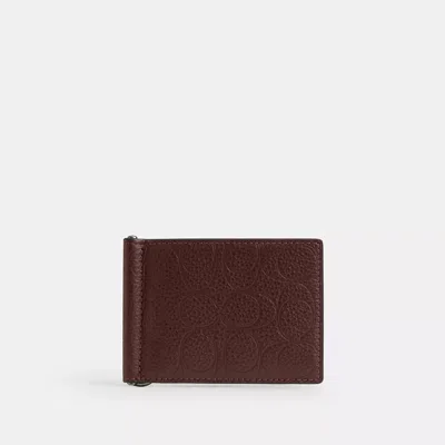 Coach Slim Money Clip Billfold Wallet In Signature Leather In Brown
