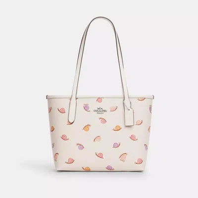 Coach Small City Tote With Snail Print In White