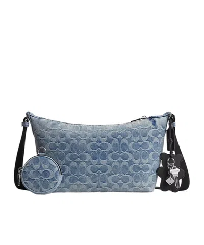 Coach Small Finn Crossbody With Pouch In Loved Signature Denim In Blue