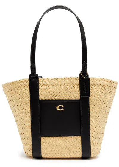 Coach Small Raffia Tote In Blue