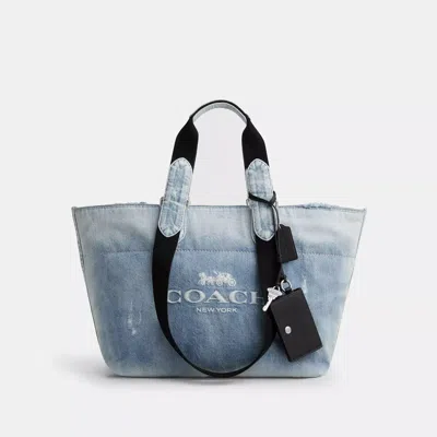Coach Small Tour Tote Bag In Loved Denim With Charms In Blue