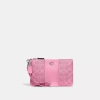 Coach Small Wristlet In Signature Canvas In Silver/vivid Pink
